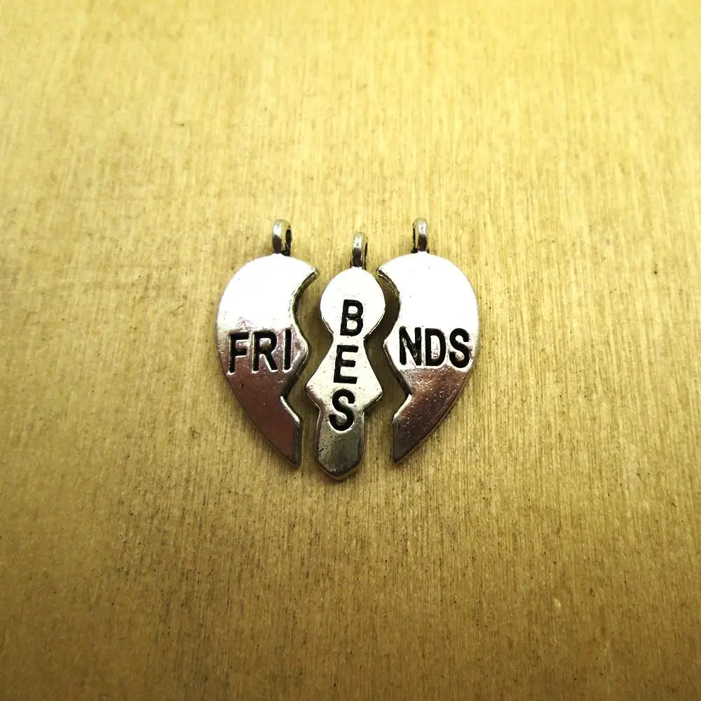 5sets 27x28mm best friend charms   broken heart best friend Pendants charms DIY necklace/ bracelets  charms antique silver tone