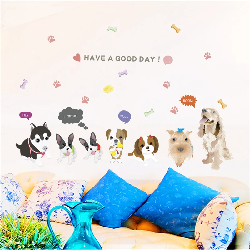 

lovely dog family heart wall stickers for kids rooms home decorations cartoon animals wall decals diy poster pvc mural art