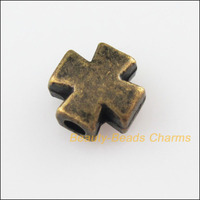 30New Tiny Smooth Cross Charms Antiqued Bronze Color Spacer Beads 8mm
