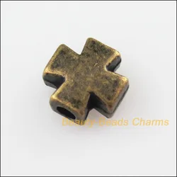 30New Tiny Smooth Cross Charms Antiqued Bronze Color Spacer Beads 8mm