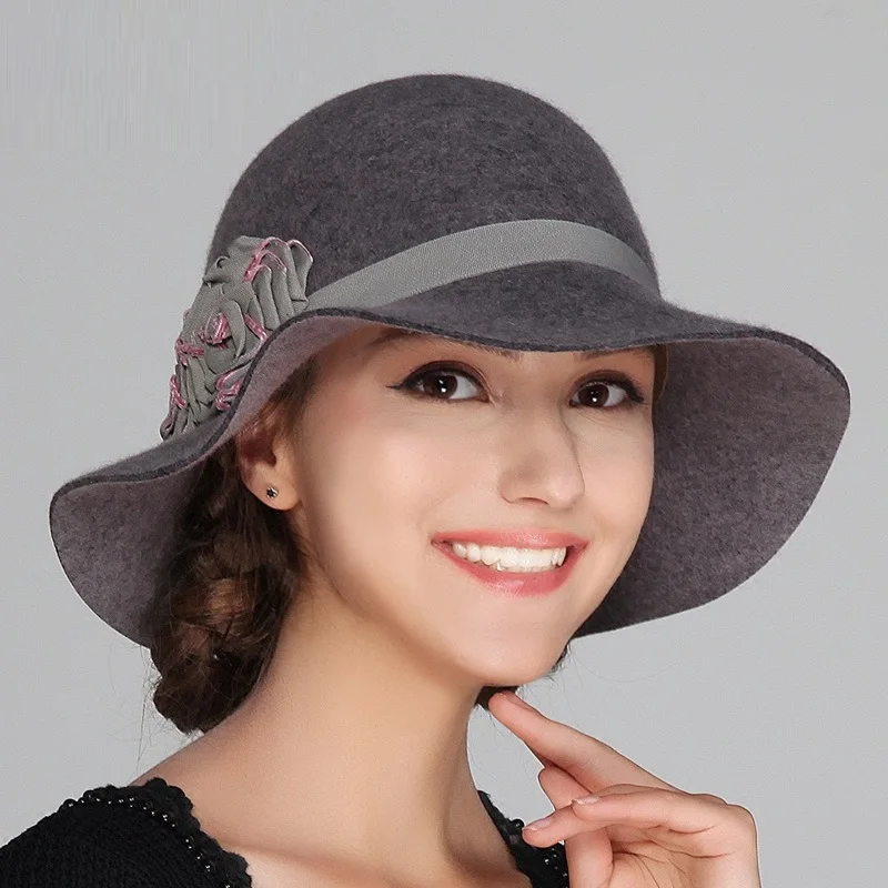 

New Fedoras Wool Hat Adult Fashion Warm Cap Female Stereotypes Woolen Hat Elegant Dome Party Cap Girls Leisure Hat B-7616