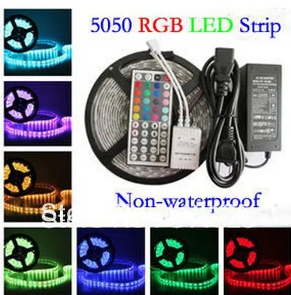 

RGB Led Strip 5050 Flexible LED Light 5M 300leds SMD + 44 Key Remote Controller + 12V 5A Power Adapter Transformer Free Shipping