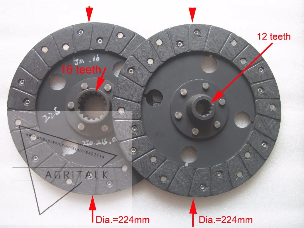 

set of clutch discs (diameter 224 ) for Jinma jm254-Part number: 254.21S.018 (main 16 splines)+254.21S.011 (pto disc 12 splines)