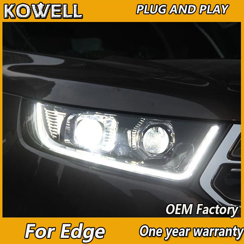 KOWELL Car Styling for Ford Edge Headlights 2015 2016 2017 New Edge LED Headlight DRL Daytime Running Light Bi-Xenon HID Accesso