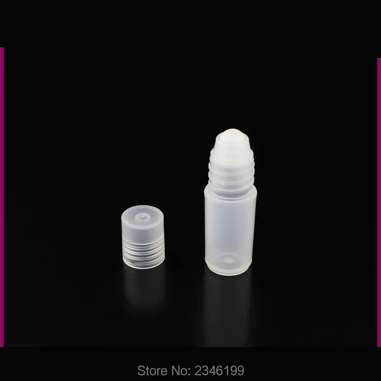 3G 3ML Plastic Roll on Bottle with Glass Bead Metal Steel Bead, Essential Oil Bottle, Cosmetics Sample Packaging, 50 Pieces/Lot