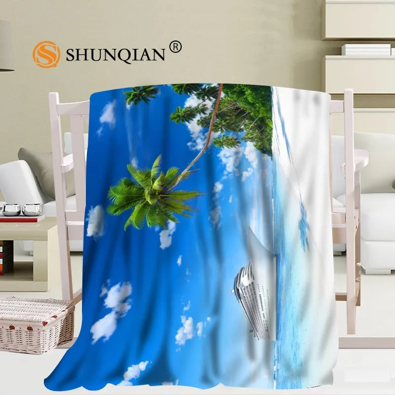 Custom big size beaches sea sun ocean clouds tropical paradise tree Blankets for beds Falafel warm winter sleeping sofa blanket