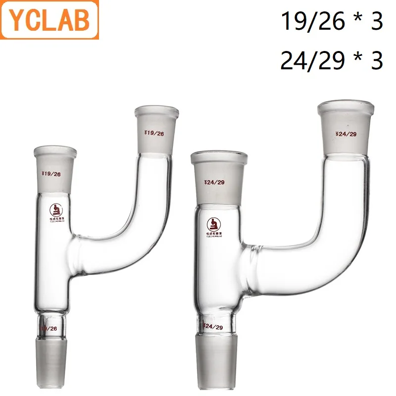

YCLAB 19/26 & 24/29 Two Connecting Pipe Y Shape Tube Glass High Temperature Resistant Standard Ground Mouth for Distilling Flask