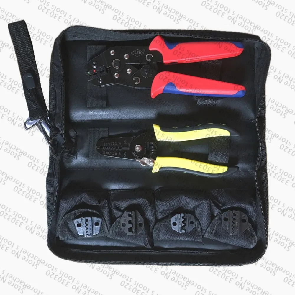 Terminal ratchet Crimping Tool kits set with clamp cable stripper and replaceable crimp dies