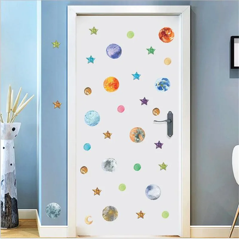 1PCS 30*90CM Sun Star Wall Sticker For Series Children's Room Cosmic Planet Bedroom  Decorative Sticker For Home