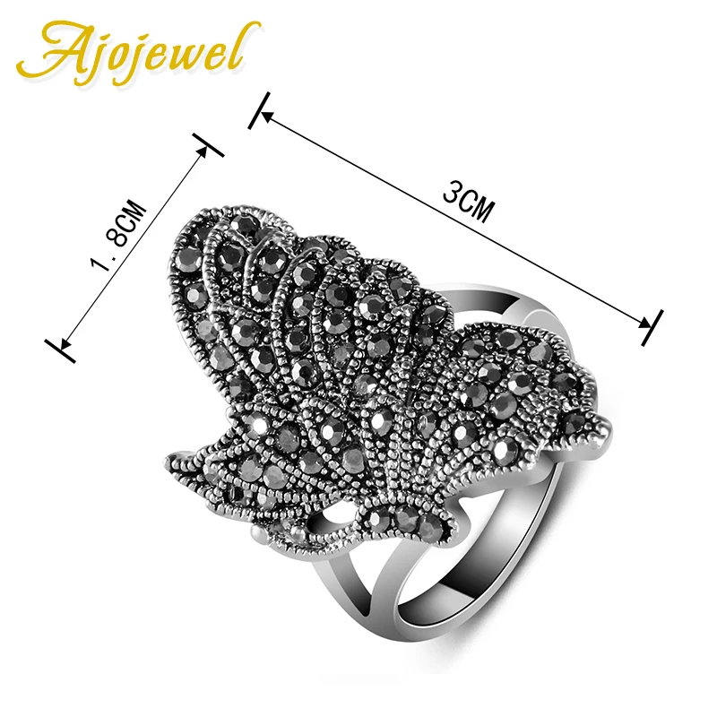 Ajojewel Women\'s Vintage Black Butterfly Ring With Rhinestones Unique Fashion Animal Jewelry Elegant Party Gift