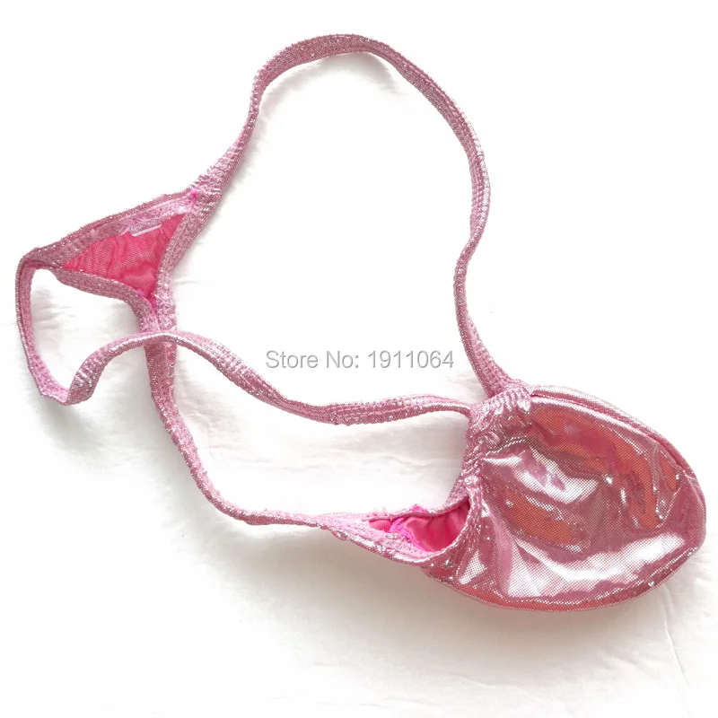 Mens string Thong Bulge Pouch G4036 T-back Shiny Metallic Foiled silver dots Pink