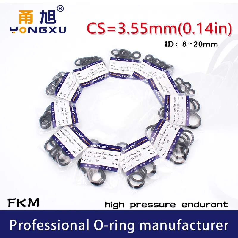 5PC/Lot Fluorine rubber Ring FKM O-ring Seal CS3.55mm ID8/9/10/11/12/13/14/15/16/17/18/19/20*3.55mm O Ring Gasket Ring Sealing