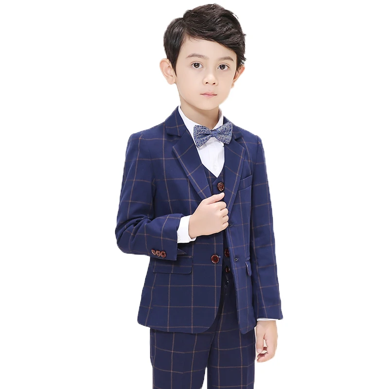 

2020 Kids Plaid Wedding Blazer Suit Flower Boys Formal Piano Performance Birthday Party Tuxedos Kids School Suit Clothing Set