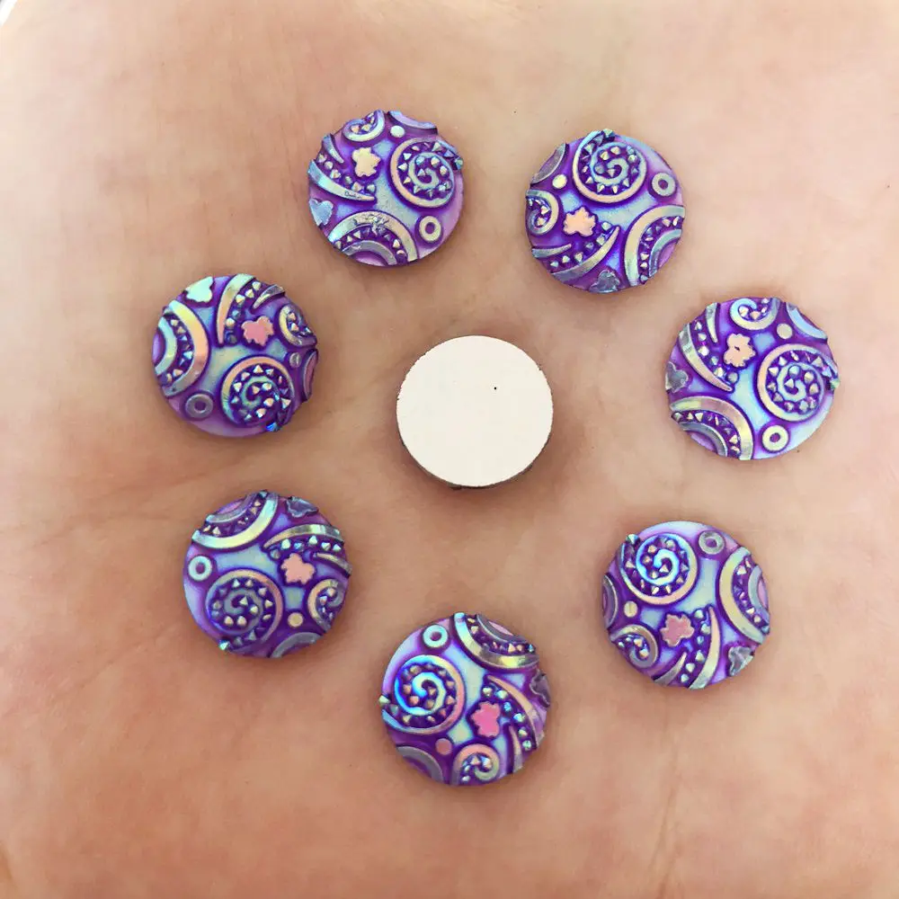 40pcs AB Resin 12mm Round Fun Combination Flatback Rhinestone Wedding Button DIY R62