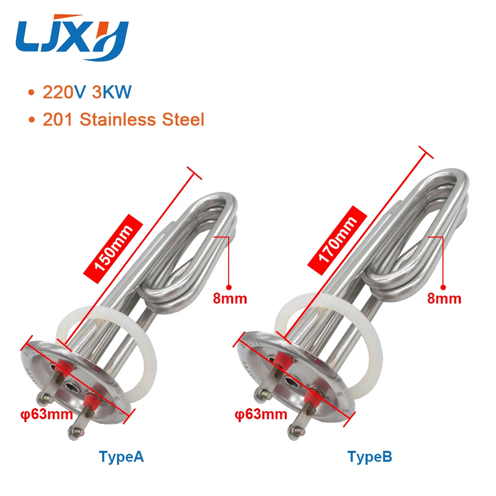 LJXH Electric Water Heater Heating Element 220V Wattage 3KW 201 Stainless Steel Flange/Disc 63mm for Heating Boilers