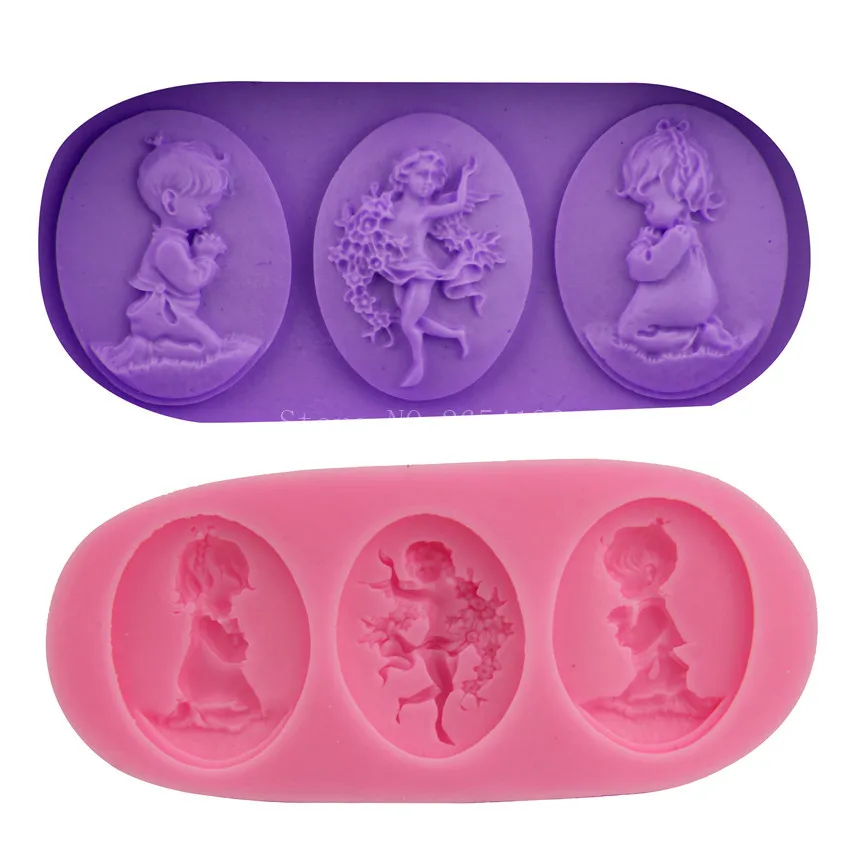 Angel Baby prayers Boy Girl Silicone Fondant Soap 3D Cake Mold Cupcake Jelly Candy Chocolate Decoration Baking Tool Moulds F2187