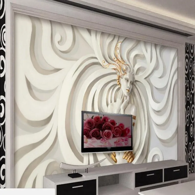 

wellyu Custom large - scale murals relief three - dimensional sculpture beauty 3D stereo TV background wall wallpaper