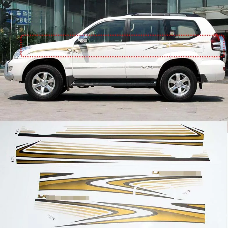 Car Styling 1 set For Toyota Prado FJ120 2003-09 decorative decal stickers Car Body waist line Left Right Side Body Stripes trim