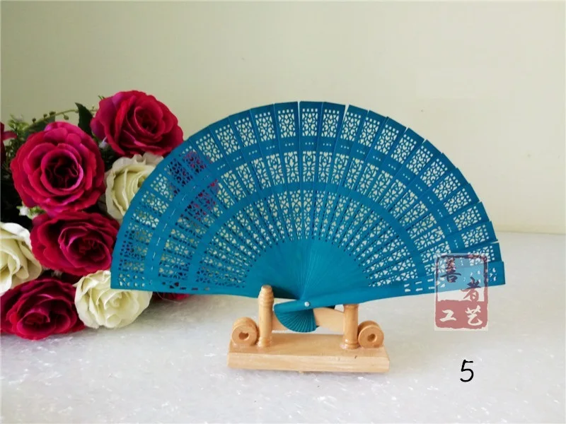 60pcs Wedding Gift  Personalized Colorful Sandalwood Cutout Fans Wood Hand Folding Fans +Customized Laser+Oraganza Bag lin2994