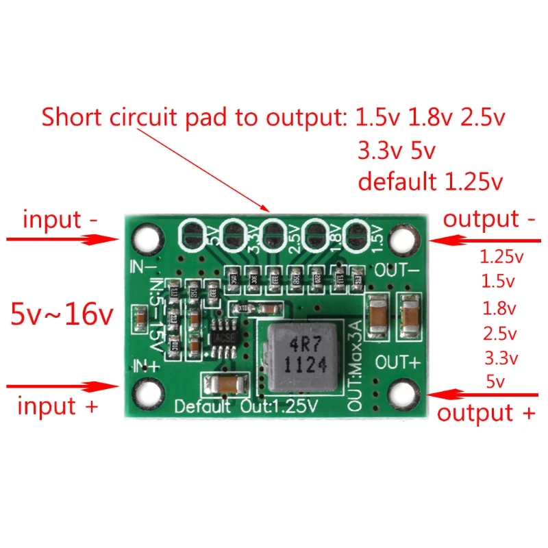 DC Buck Step Down Power Converter Board 5-16V To 1.25V 1.5V 1.8V 2.5V 3.3V 5V 3A