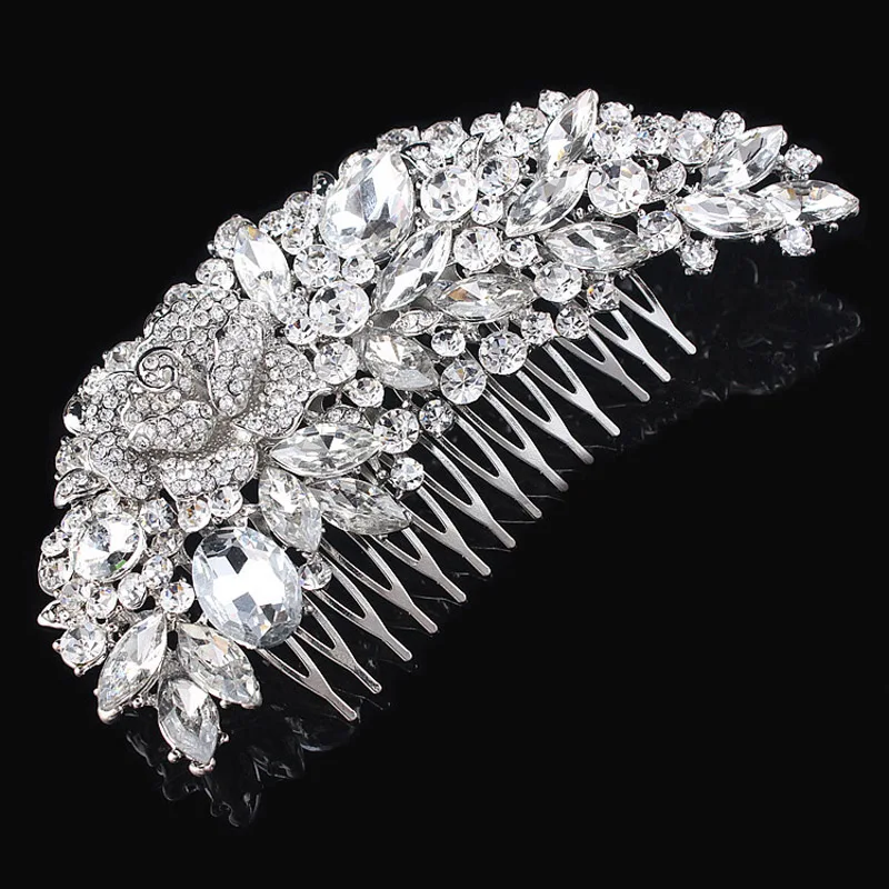 BLIJERY Vintage Large Floral Brides Hair Combs Rhinestone Crystal Women Wedding Hair Jewelry Fashion Bridal Hair Accessories