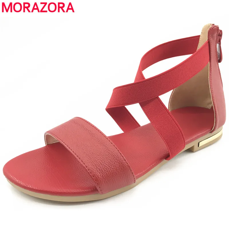 MORAZORA Size 31-46 2021 New Genuine Leather shoes women sandals zip red black summer shoes casual ladies flat sandals female