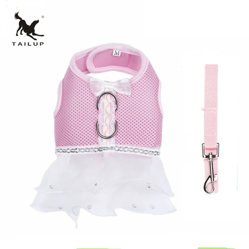 TAILUP High Ending Dog Clothes Chihuahua Yorkies Mesh Breathable Dresses Chiffon Wedding Dress With Leash 7Colors XS/S/M/L/XL