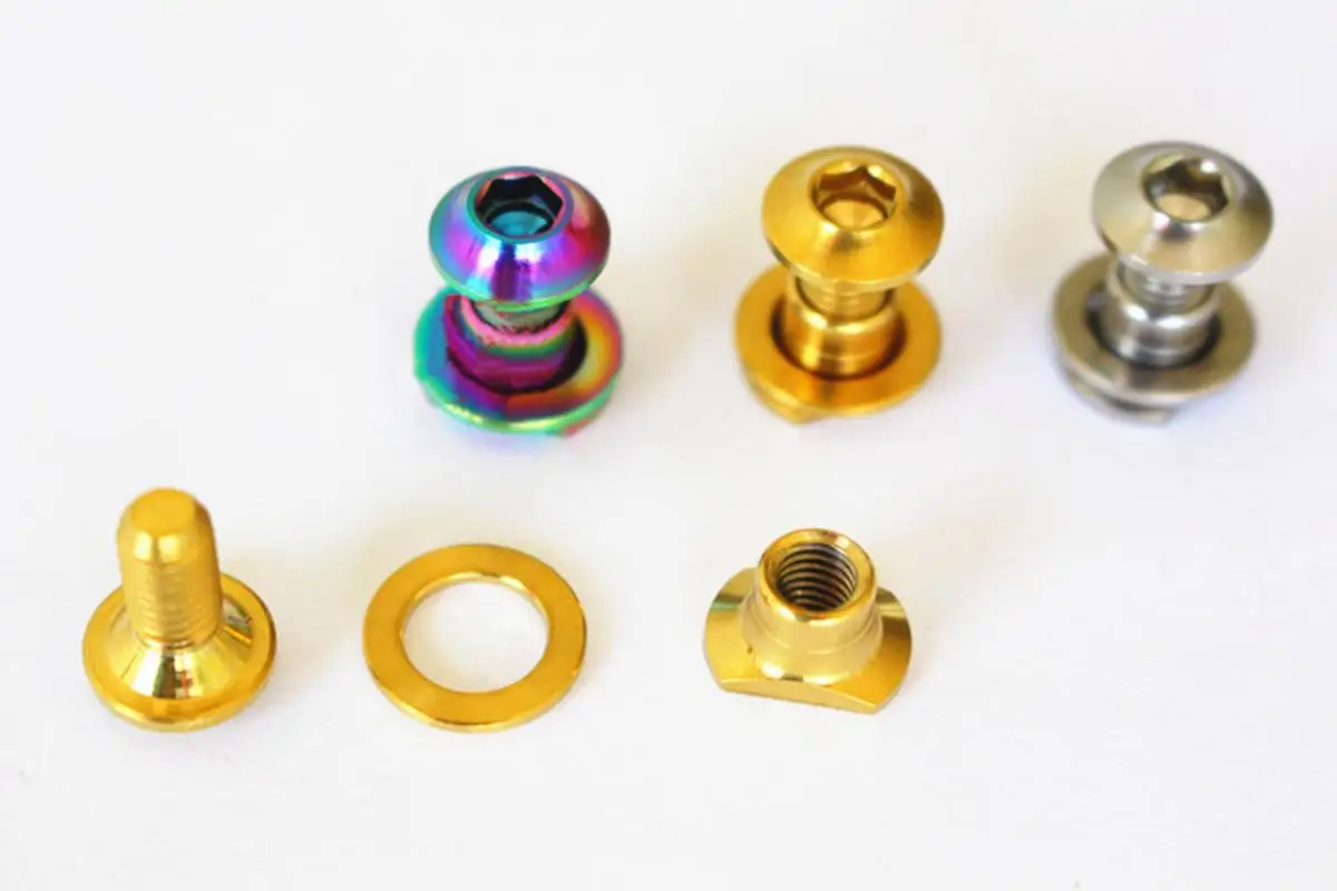 

1 Set (Screw+Nut+ Washer) M4x5mm Ti/Golden/Rainbow GR5 TC4 Titanium Bike Caliper Brake