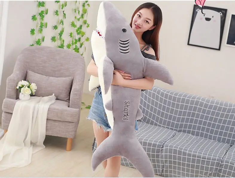 

huge 150cm lovely cartoon gray shark plush toy soft cotton doll sleeping pillow toy ,birthday gift b2855