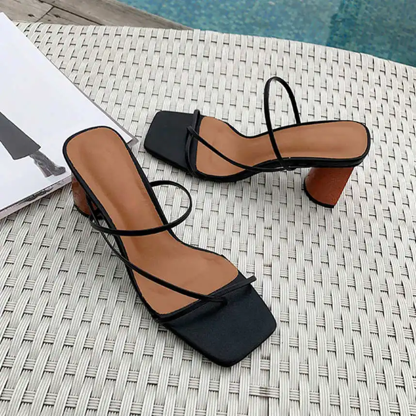 Women Summer Sandals 2019 High Heel Sandals Slippers Slip On Open Toe Sandals Casual Outdoor Slippers Narrow Band Slides