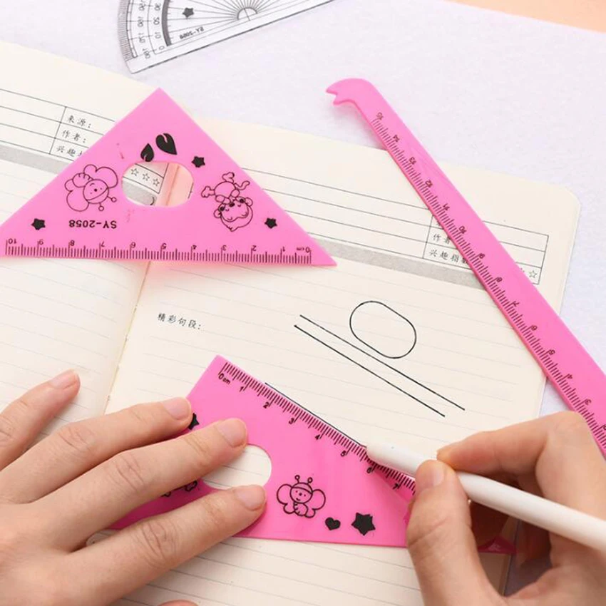 4Pcs/Set Cute Cartoon Ruler Set Children's Day Gift Office Stationery Drafting Supplies Triangle Ruler Creative Math Sets