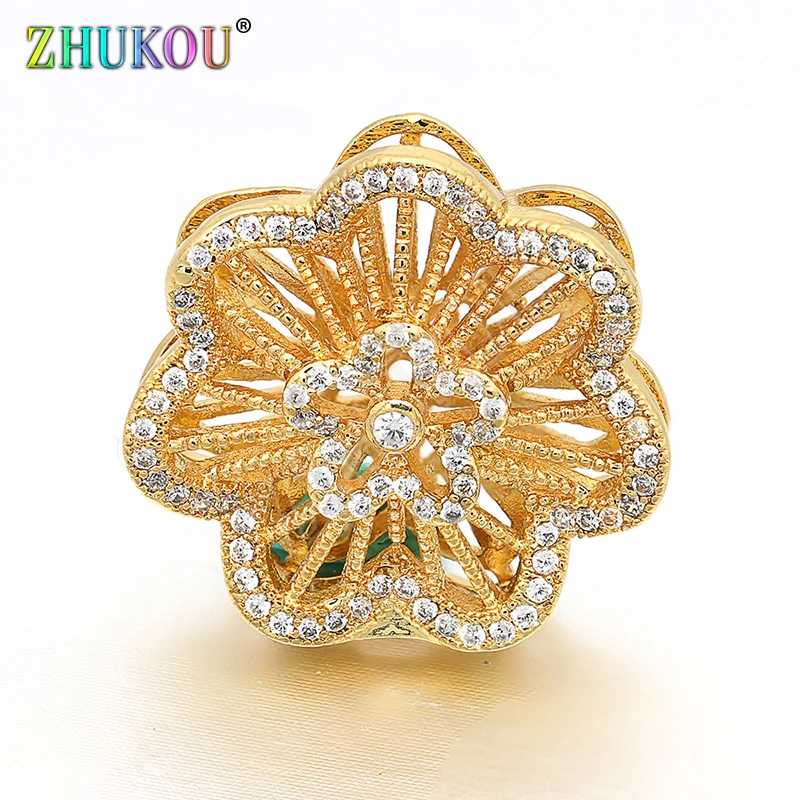 21mm Handmade Brass Cubic Zirconia Hollow Gold color Flower Charms Connectors DIY Jewelry Bracelet Necklace Making, Model: VS57