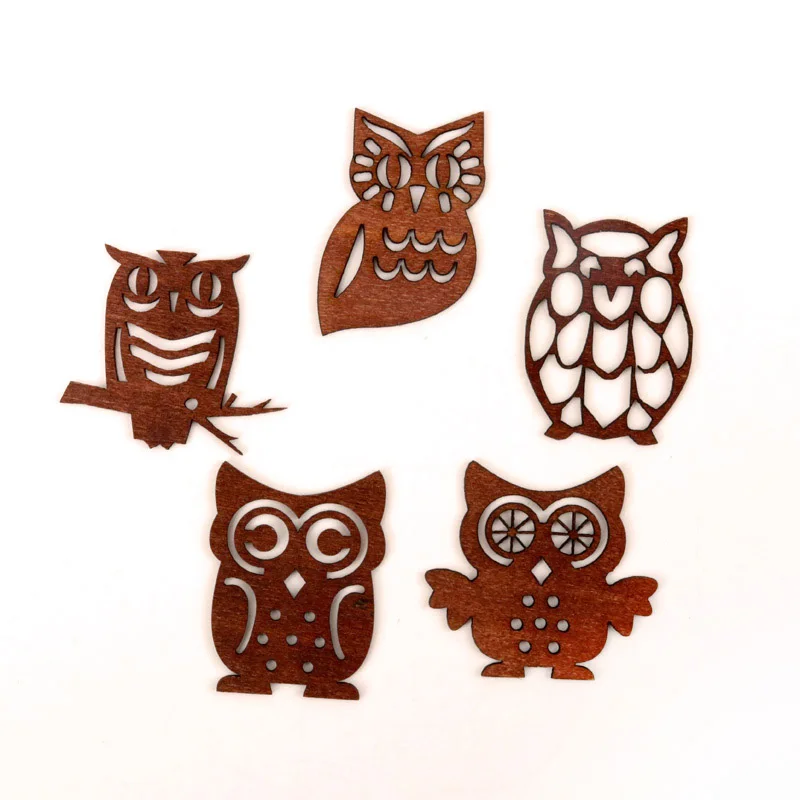 Cute Owl Pattern Wooden Scrapbooking Paitning Collection Craft Handmade DIY Accessory Home Decoration DIY 38-45mm 10pcs