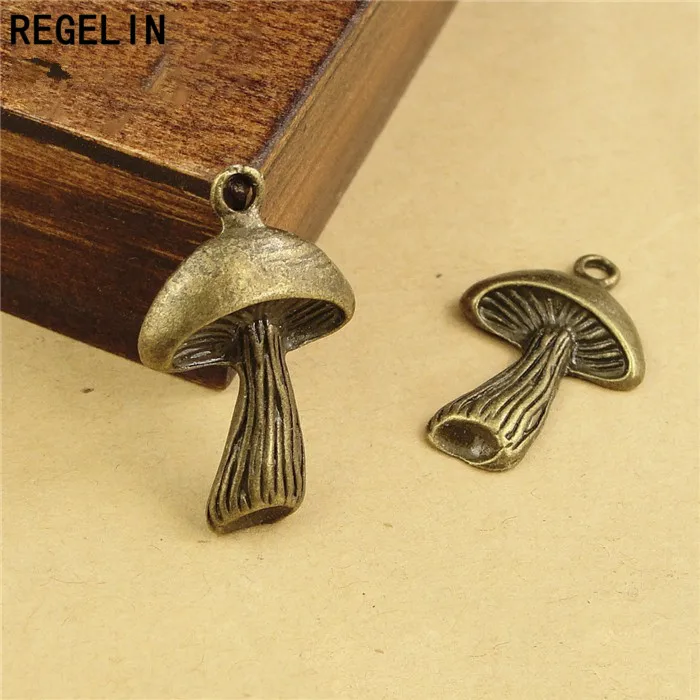 REGELIN Antique Bronze mushroom Charm Pendant 20pcs 24x17mm for Diy Necklace Jewelry Making Handmade Craft Jewelry Accessories