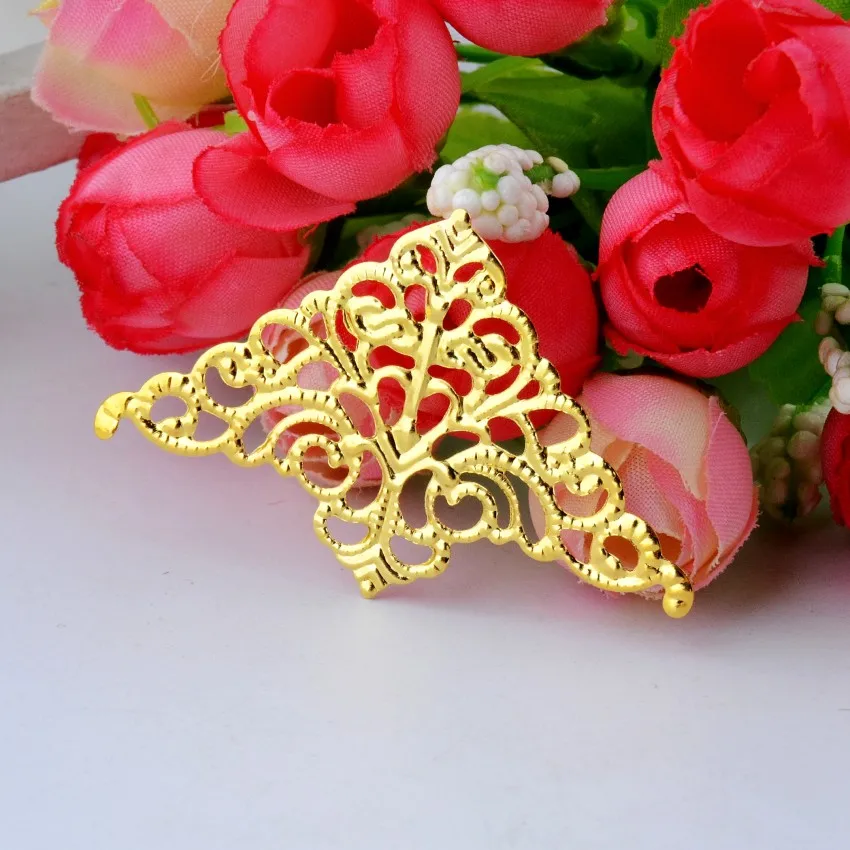 Free shipping Retail 10Pcs Gold Tone Filigree Wraps Connectors Metal Crafts Decoration DIY Findings 7.6x5.6cm