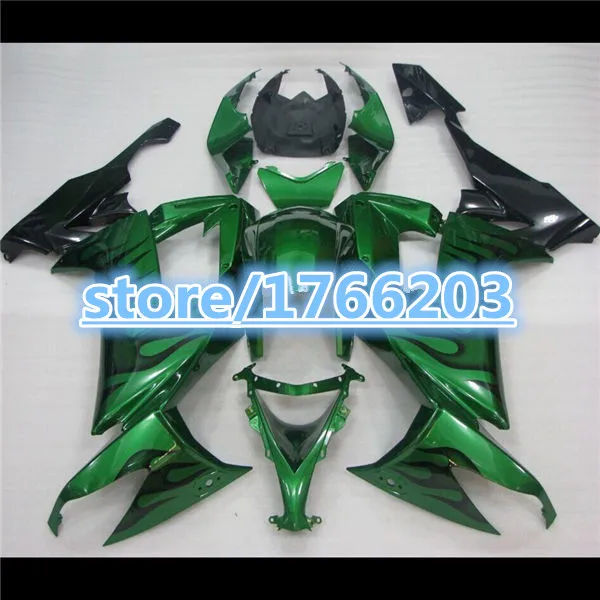 

HOT sales Fairings kits For KAWASAKI NINJA ZX10R ZX-10R 08 09 10 green flames black ZX-10R 2008 2009 2010 ZX10R 08-10 ABS Ning