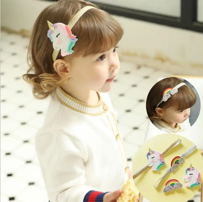 1/2pcs girls cartoon headbands Unicorn Rainbow hairband hair clip hairpin kids Party Hair Accessories Headwear headwrap FD8