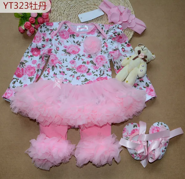 Mädchen baby newborn tutu kleider set Leopard body tops beinlinge infant schuhe blume stirnband 4 stück anzug für kinder kid