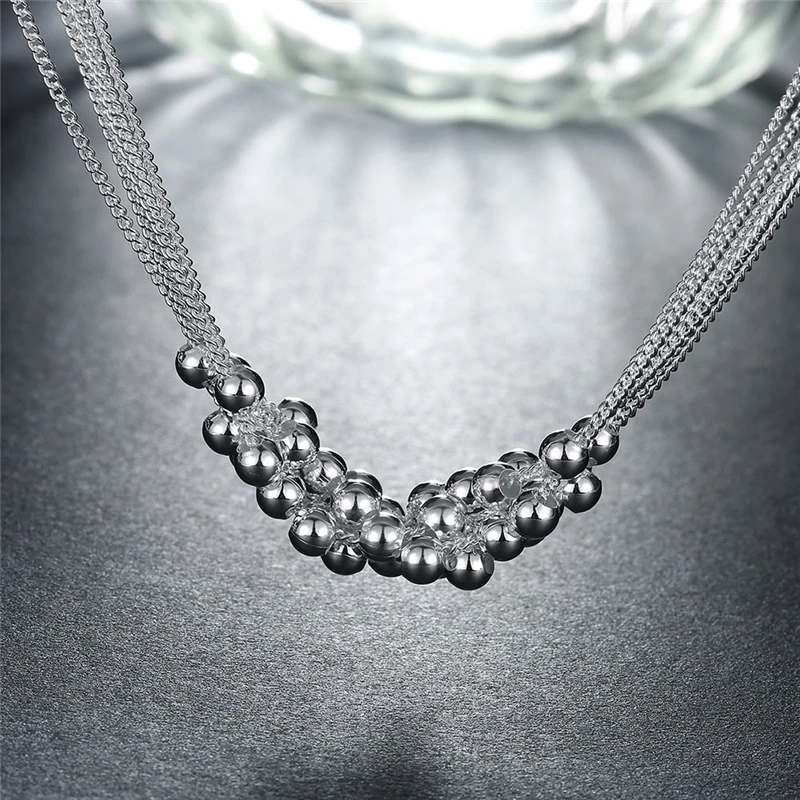 DOTEFFIL 925 Sterling Silver Smooth Grape Beads Multi-Chain Necklace For Women Fashion Wedding Engagement Party Charm Jewelry