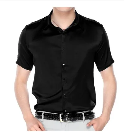 Plus - size The new 2024 summer pure color silk shirts with short sleeves high-end  cultivate one's morality men's shirts