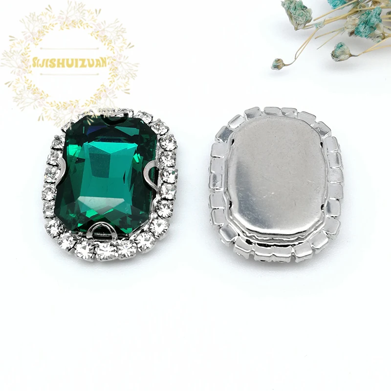 Malachite green Rectangle Shape Drill Side Chain CrystaL Glass Sewing Rhinestones DIY Women's Shose and Wedding Dresses