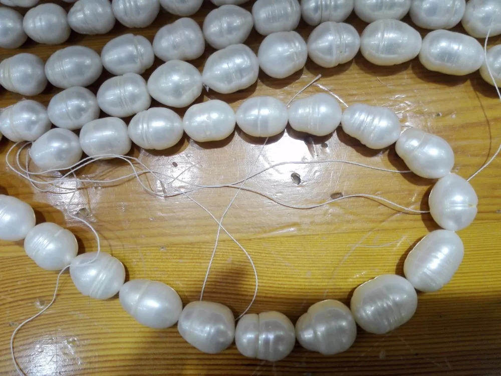 One Strands Real Pearl Bead 12-16mm Bright White Pearl Oval cylinder Natural Freshwater Pearl loose beads 35cm / 15inch