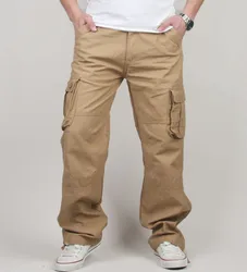 Pantalones Cargo de talla grande para hombre, pantalón informal de alta calidad con múltiples bolsillos, táctico militar, largo y completo, 30-44