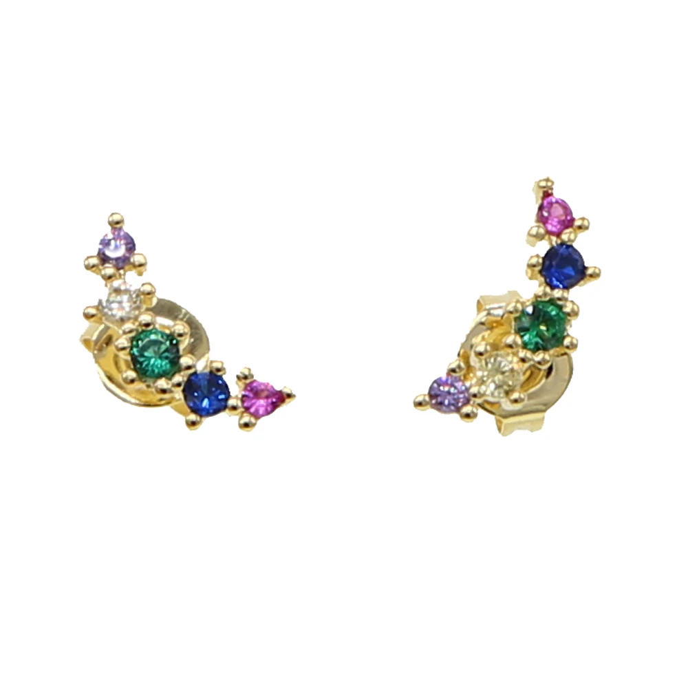 rainbow cz cluster small stud earring for girl minimal delicate colorful fashion jewelry