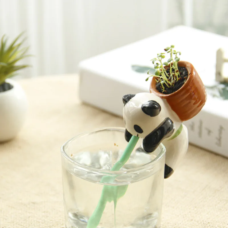 Creative super cute thirsty thirsty animals sucked in ceramic mini hydroponic pot automatic water plants can be mixed batch