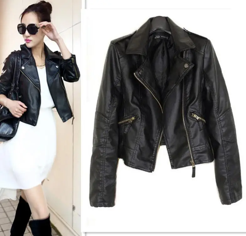 

Brand New Women PU Leather Clothes Popular Motorcycle Jacket 5 Sizes Short Paragraph Diagonal Zipper Outerwear Coat