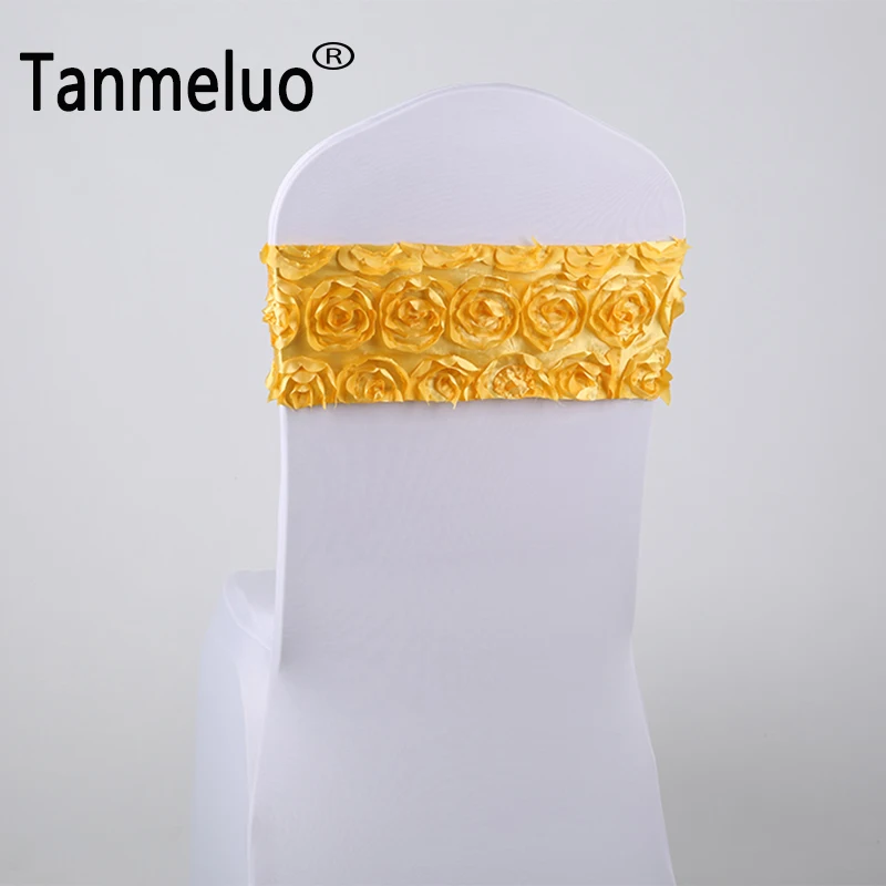 

10PCS Chair Sash Spandex Band Bow Tie for Luxury Weddings Chairs Decoration Rosette Satin Chair Sashes for Event Party Hotel