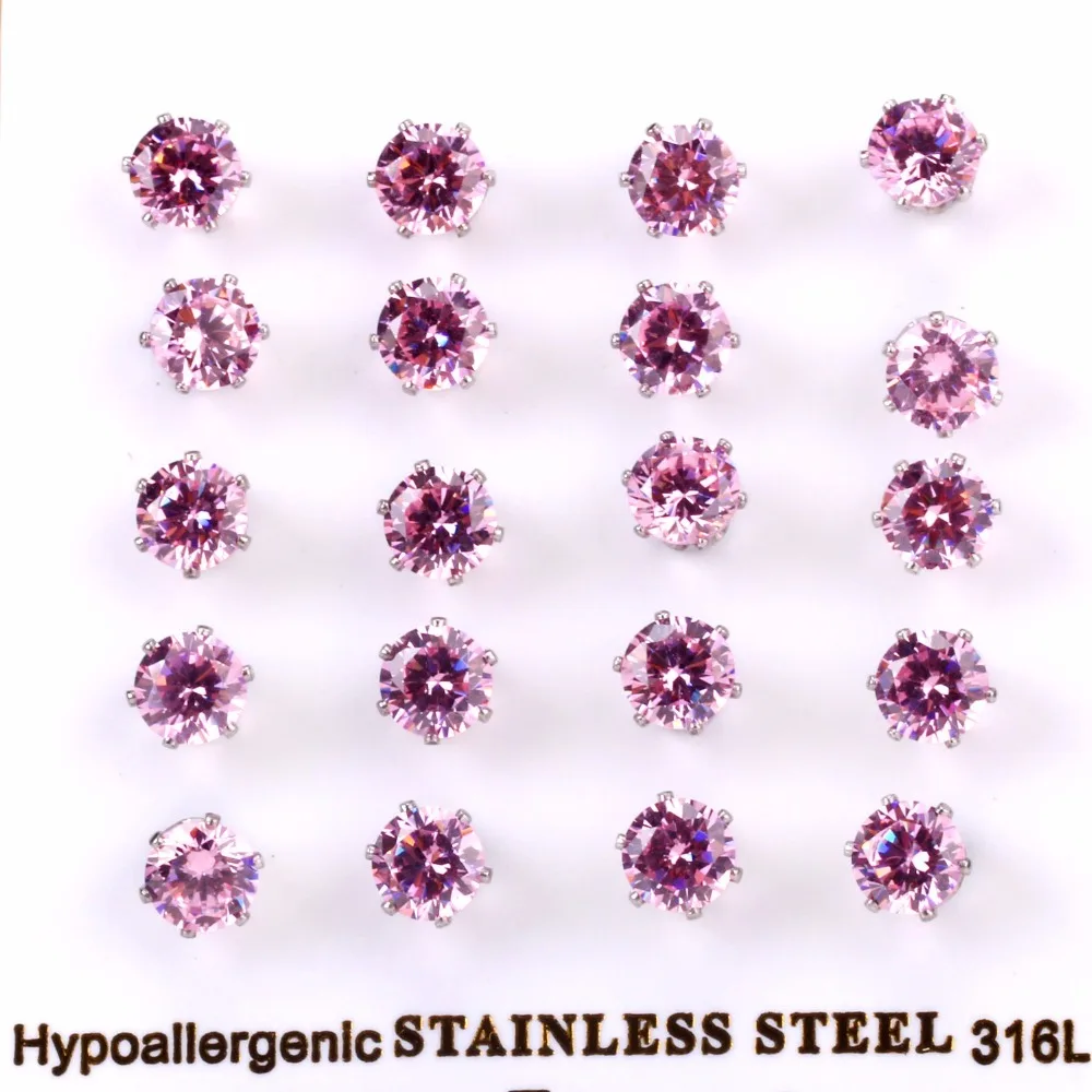 LUXUKISSKIDS 10Pair/Lot Y2K Cute Pink Zircon Earrings Sets Korean Fashion Small Stud For Women/Girl Romantic Wholesale Jewelry