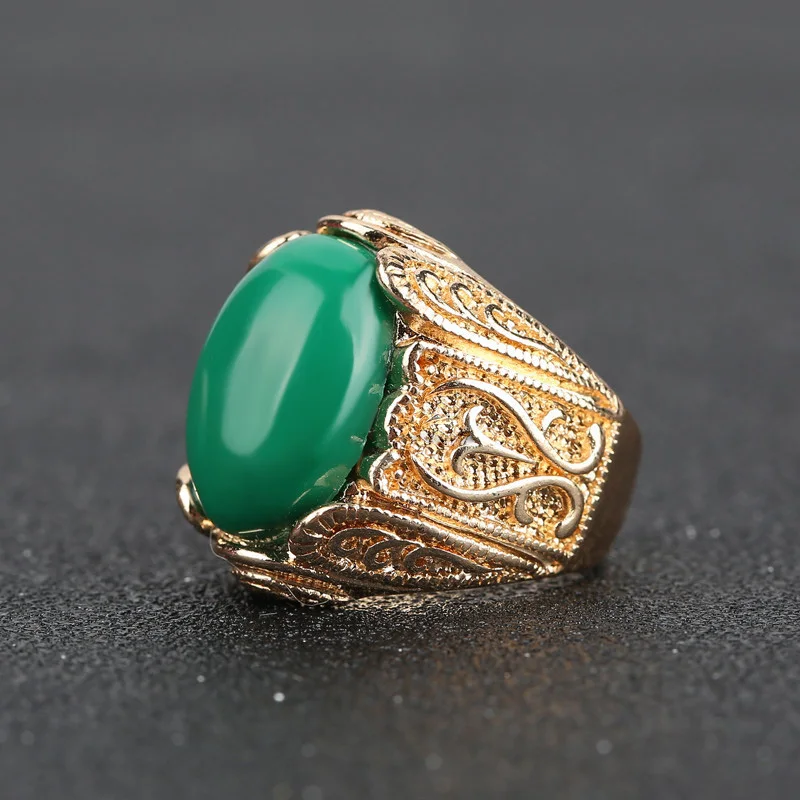 Luxury Dubai Gold Big Black Red Green Resin Stone Signet Ring Vintage Wedding Rings For Men Accessories Drop Shipping