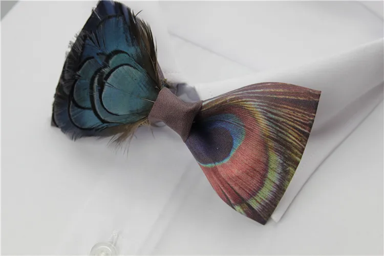 Free Shipping New fashion casual male men's man Original feather tie pocket wedding BOWS WEDDING groom preside gift